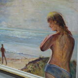 Modernist oil on panel, signed, framed, 1970