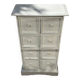 Small antique workshop cabinet with 8 painted wooden drawers.