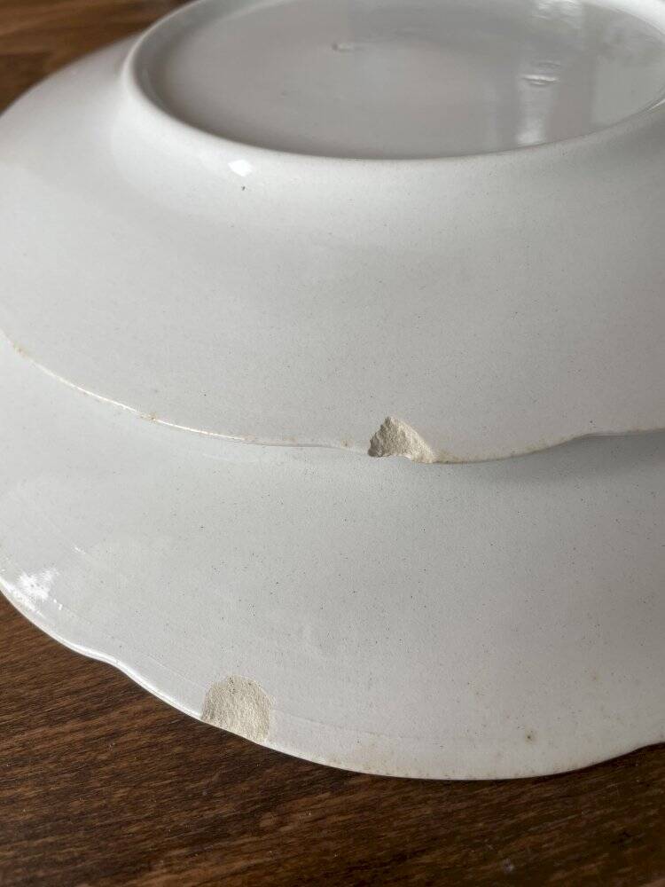 Set of 3 antique Longchamp ironstone dinner plates.