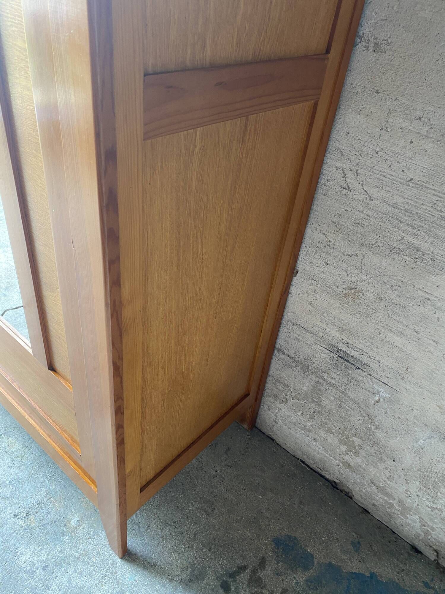 Vintage Parisian wardrobe with one mirrored door from the 60s in pine and wood