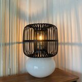 Opaline and rattan laying lamp