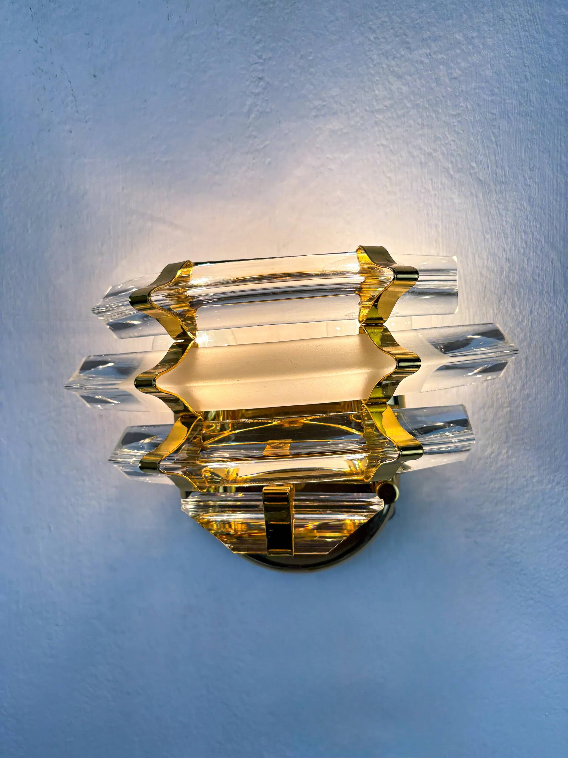 Paire d'appliques en verre courbé Venini Triedi, Italie, vers 1970