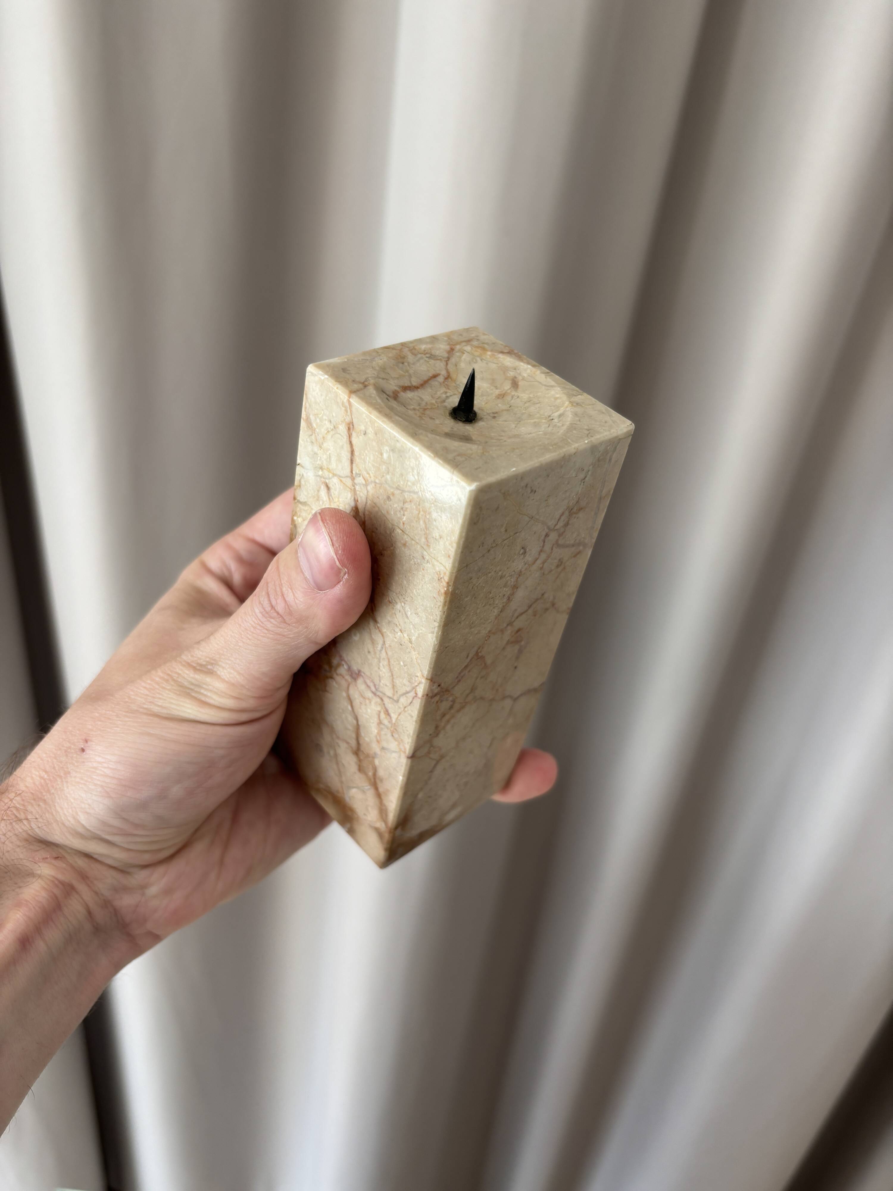 Vintage minimalist beige marble candlestick