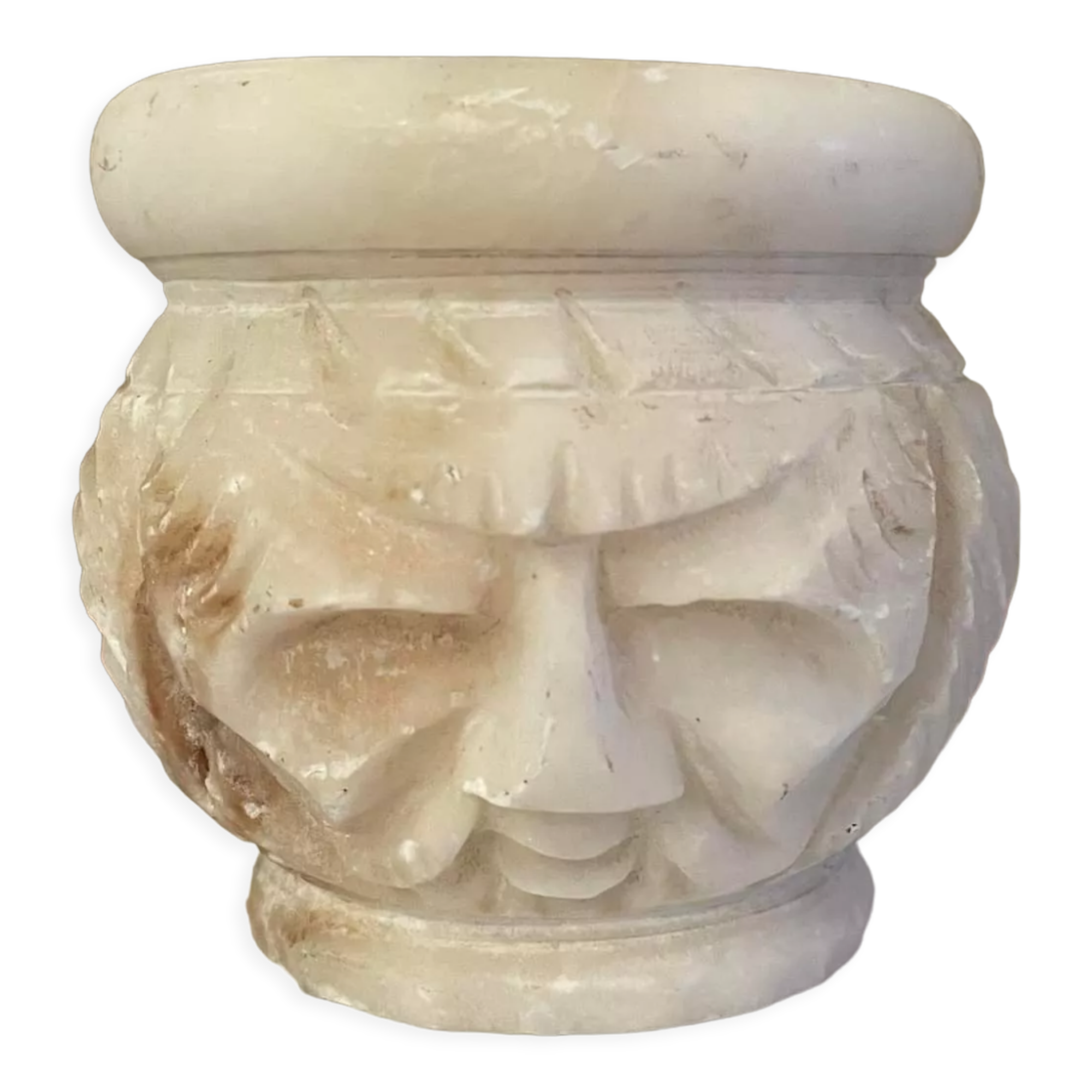 Pot or candle holder in vintage alabaster carved face
