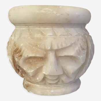 Pot or candle holder in vintage alabaster carved face