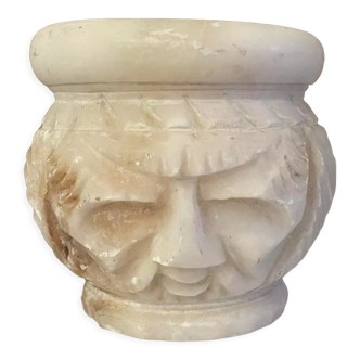 Pot or candle holder in vintage alabaster carved face