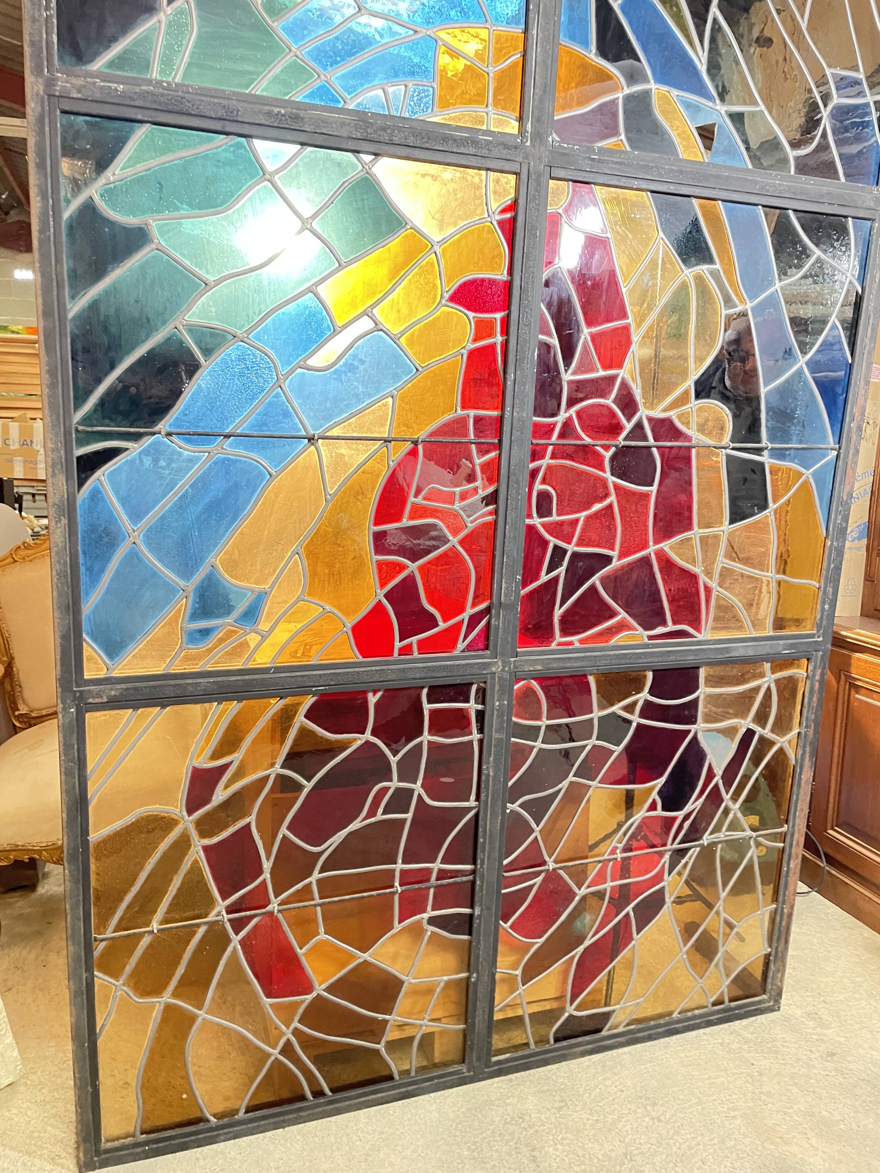 Contemporary art stained glass window by gérard hermet 280x160cm - maison lorin in char