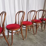 Set of 6 Vintage Bentwood Dining Chairs Set: 1970s , Red Uphols