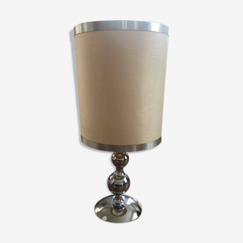 Small vintage lamp 70 foot steel lampshade cream edges silver