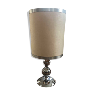 Small vintage lamp 70 foot steel lampshade cream edges silver