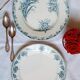 Old mismatched iron earthenware dessert plates accompanied by a dish