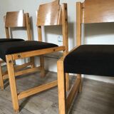 Set of 4 vintage chairs 1980's in beech, thermoformed on the back