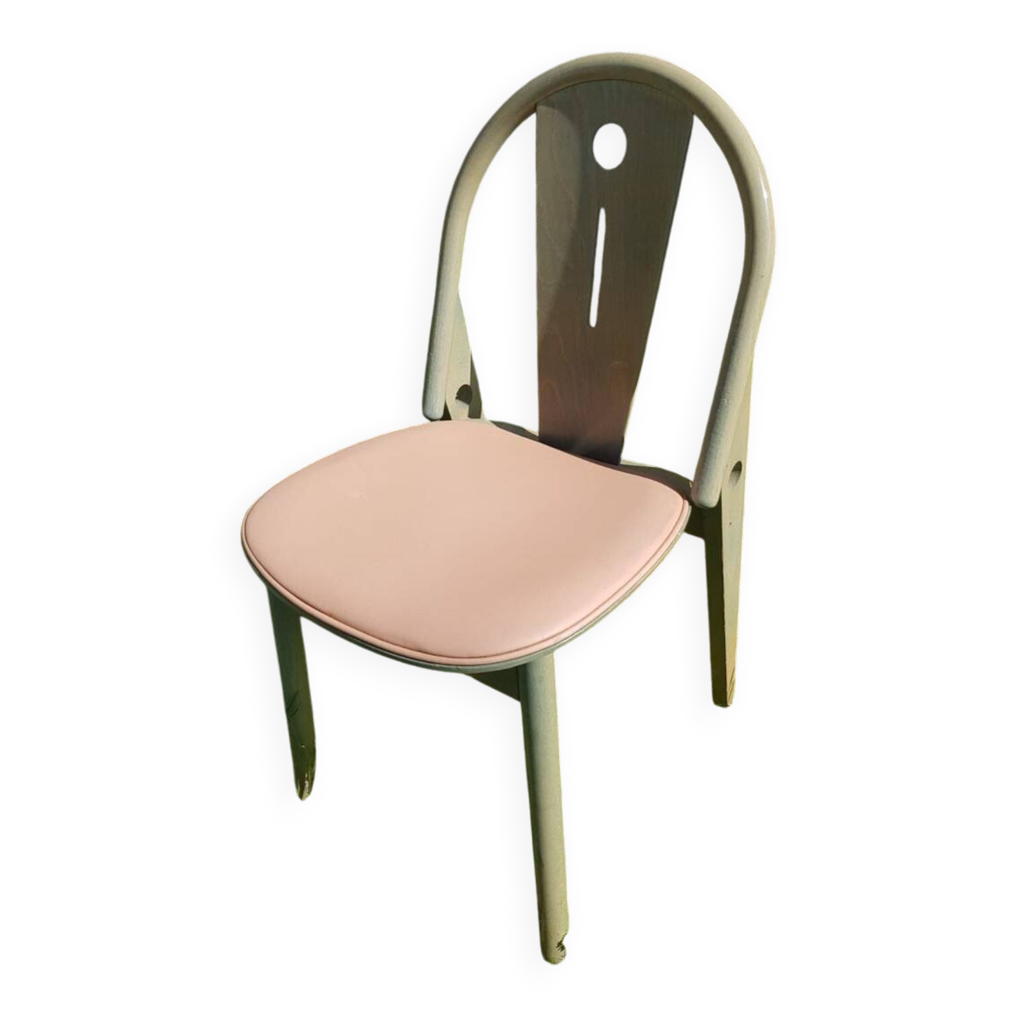 Antique baumann chair, argos model, green wood + light beige seat, 80