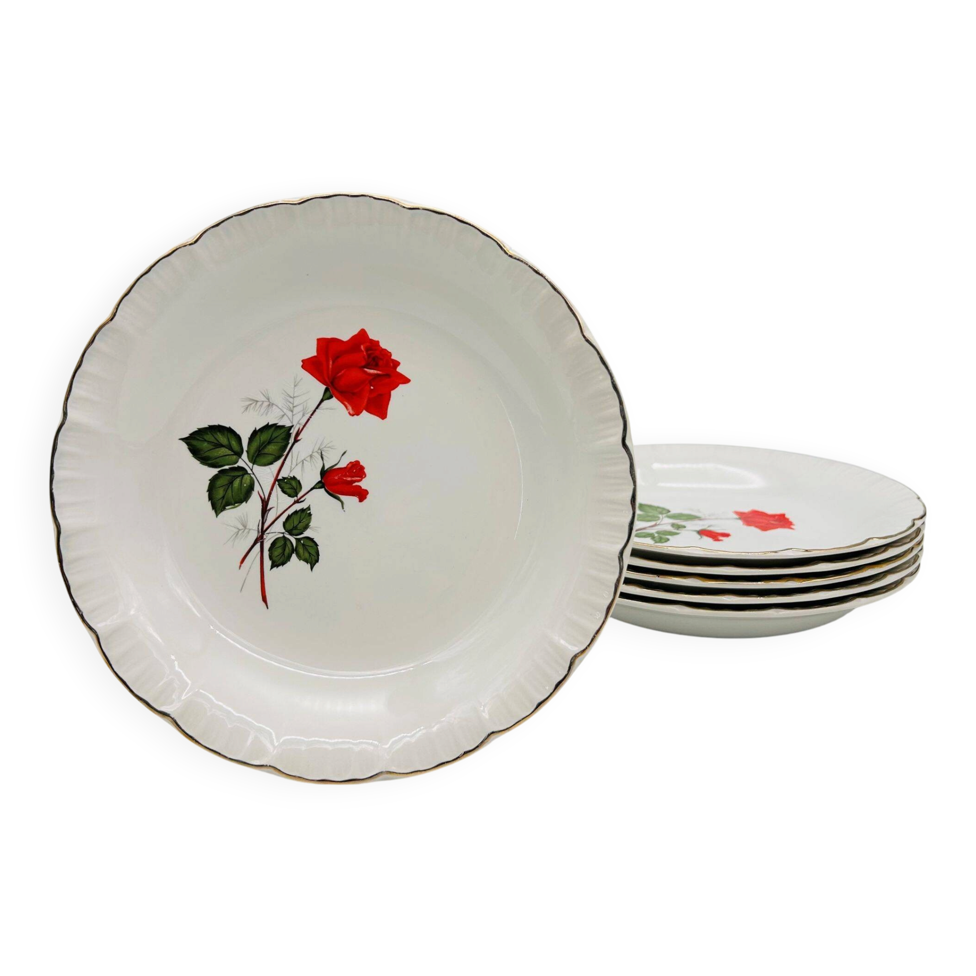 6 Vintage deep plates. Digoin & Sarreguemines, Sevigné model.