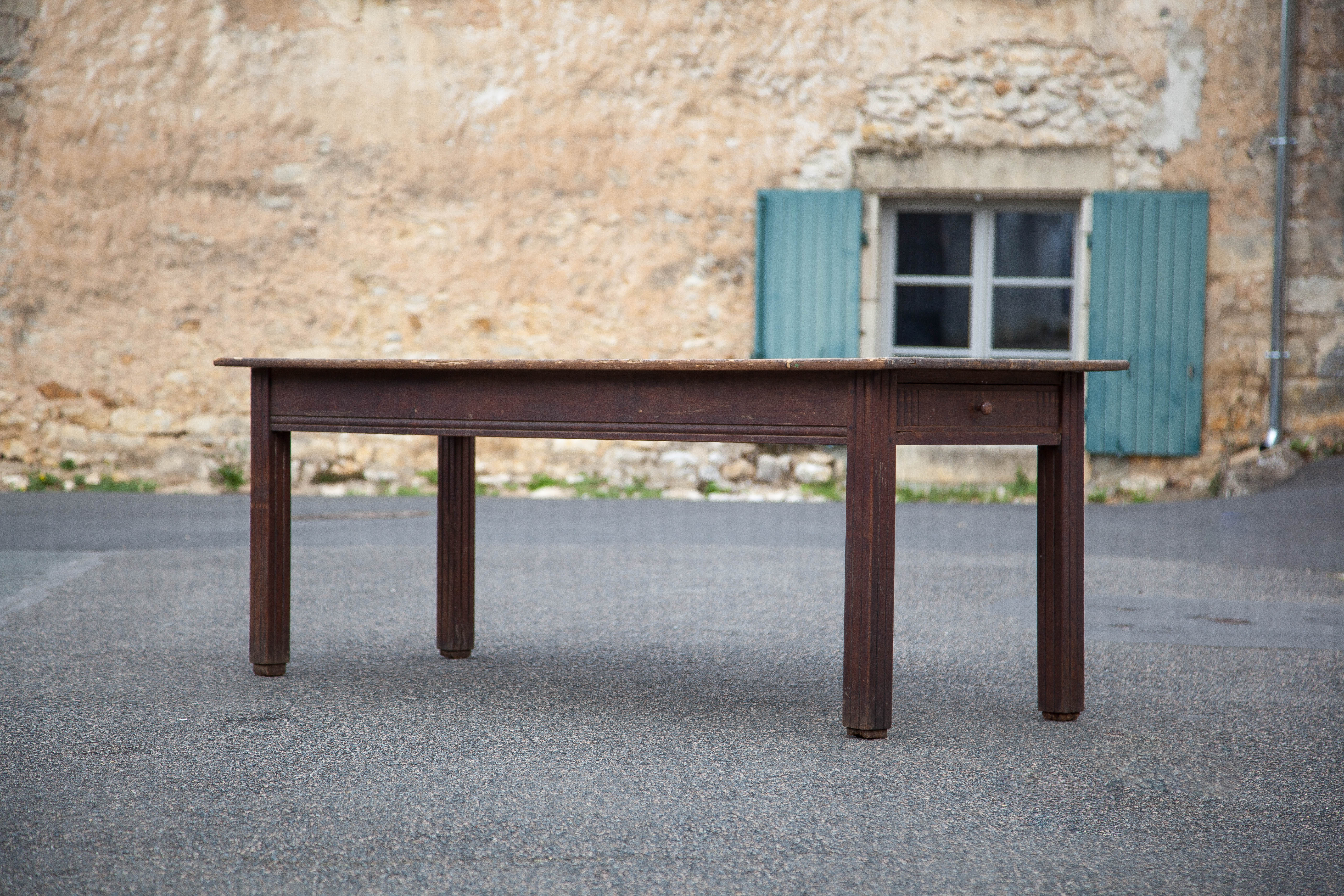 Antique farmhouse table, antique wood dining table, large table with 1 drawer