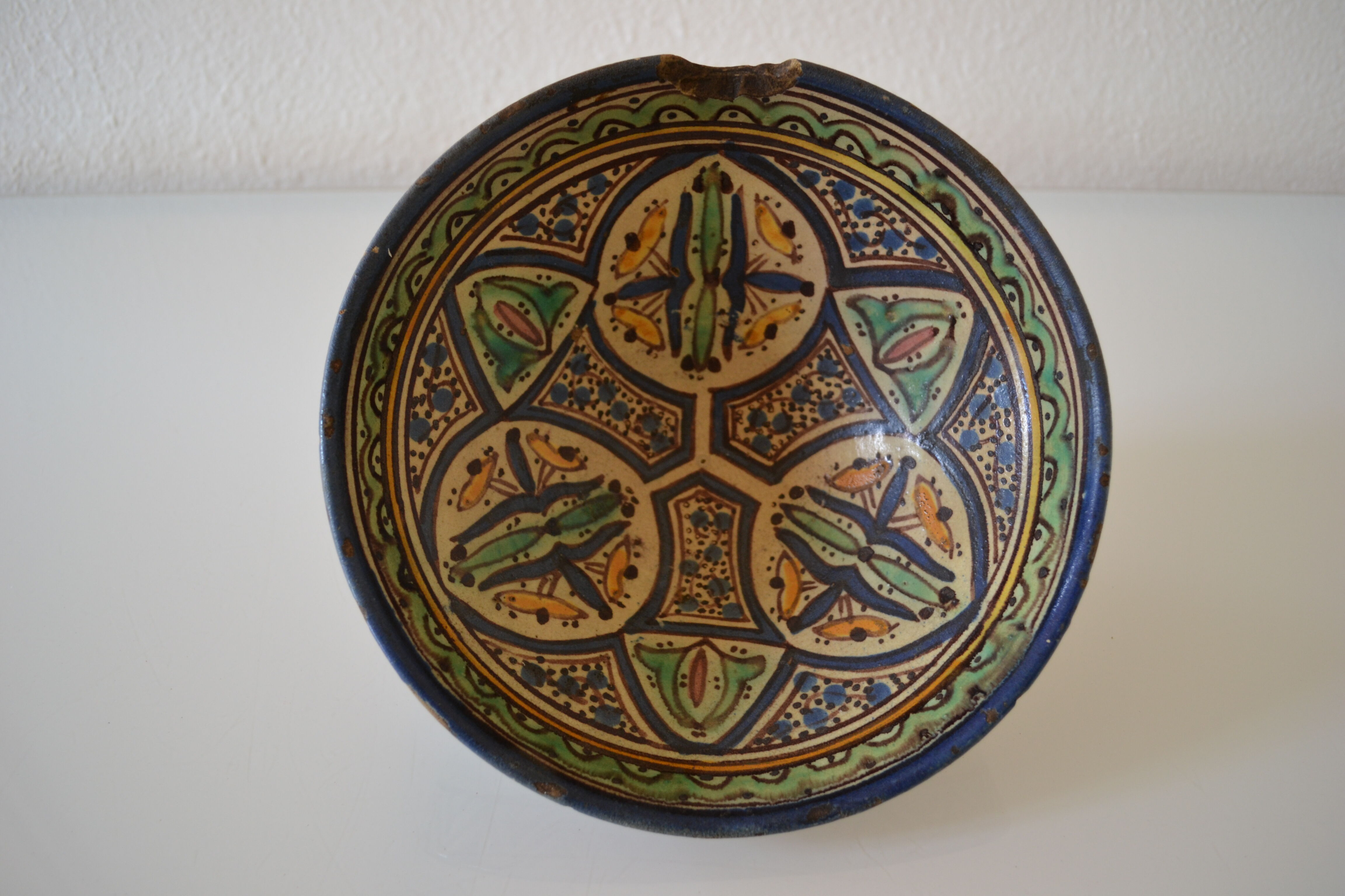 Ancient berbere ceramic dish signed north africa