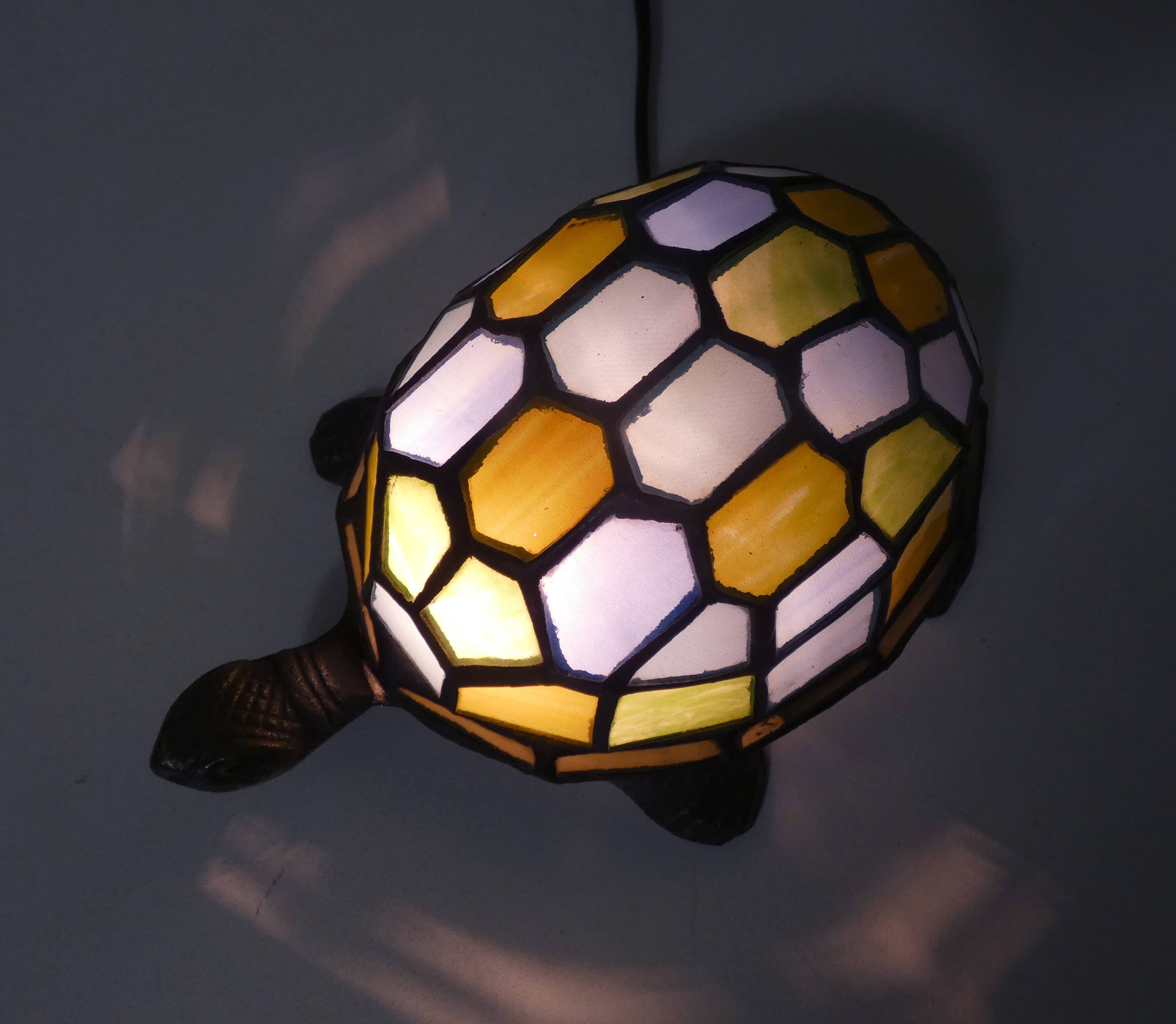 Tiffany style turtle lamp in vintage blue-green glass paste