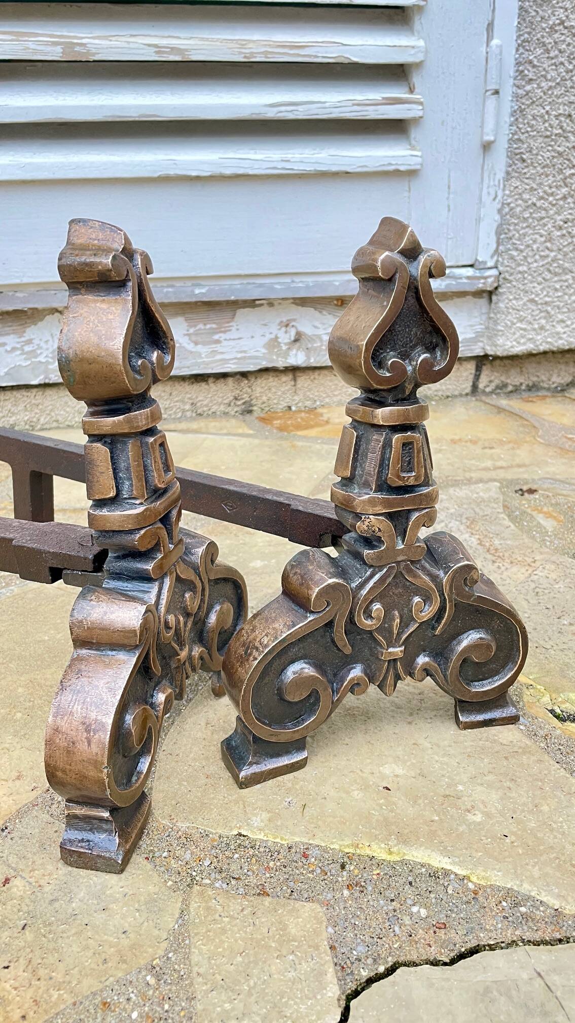 Paire de CHENETS Laiton Massif VINTAGE