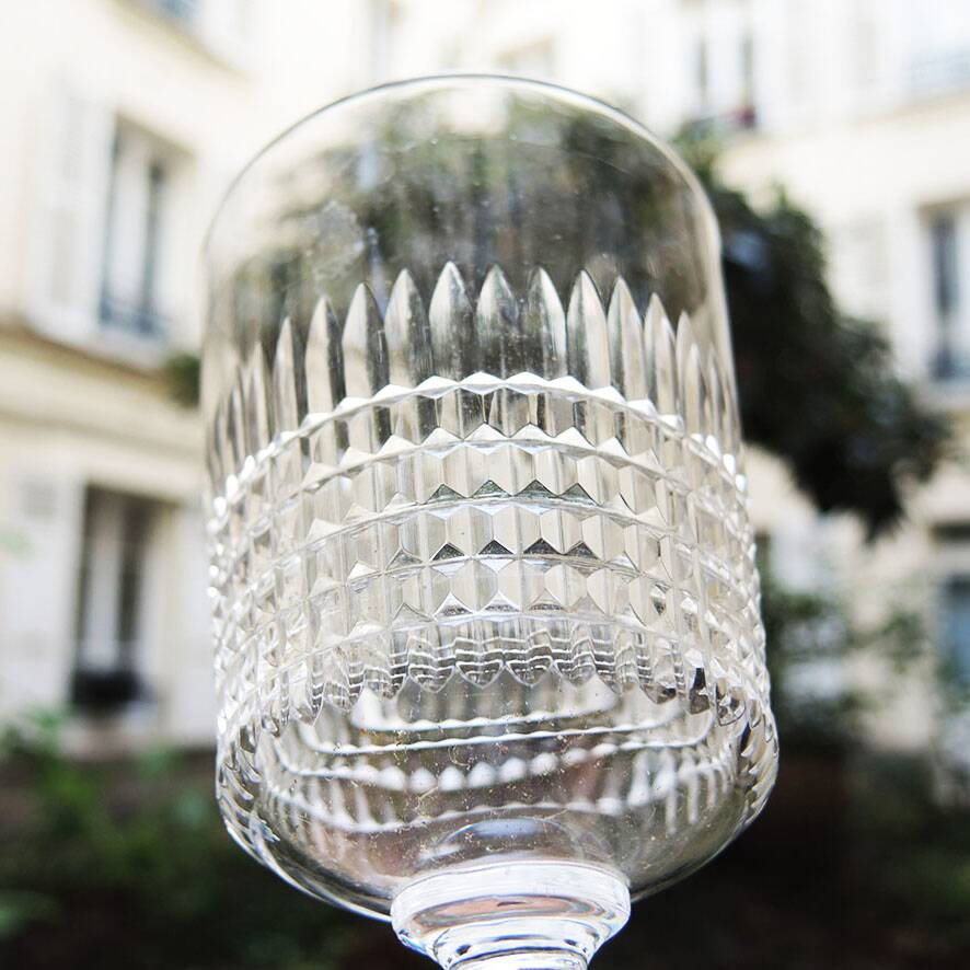 2 antique cut crystal goblets in the Baccarat style.