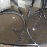 Glass table smoked oval vintage design 1970