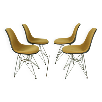 Set of 4 Yellow Herman Miller Original Vintage Eames Upholstered DSR Dining Side Chair, 1960s