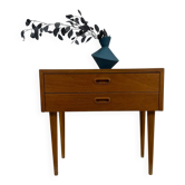 Table de nuit en teck danois avec deux tiroirs, 1960