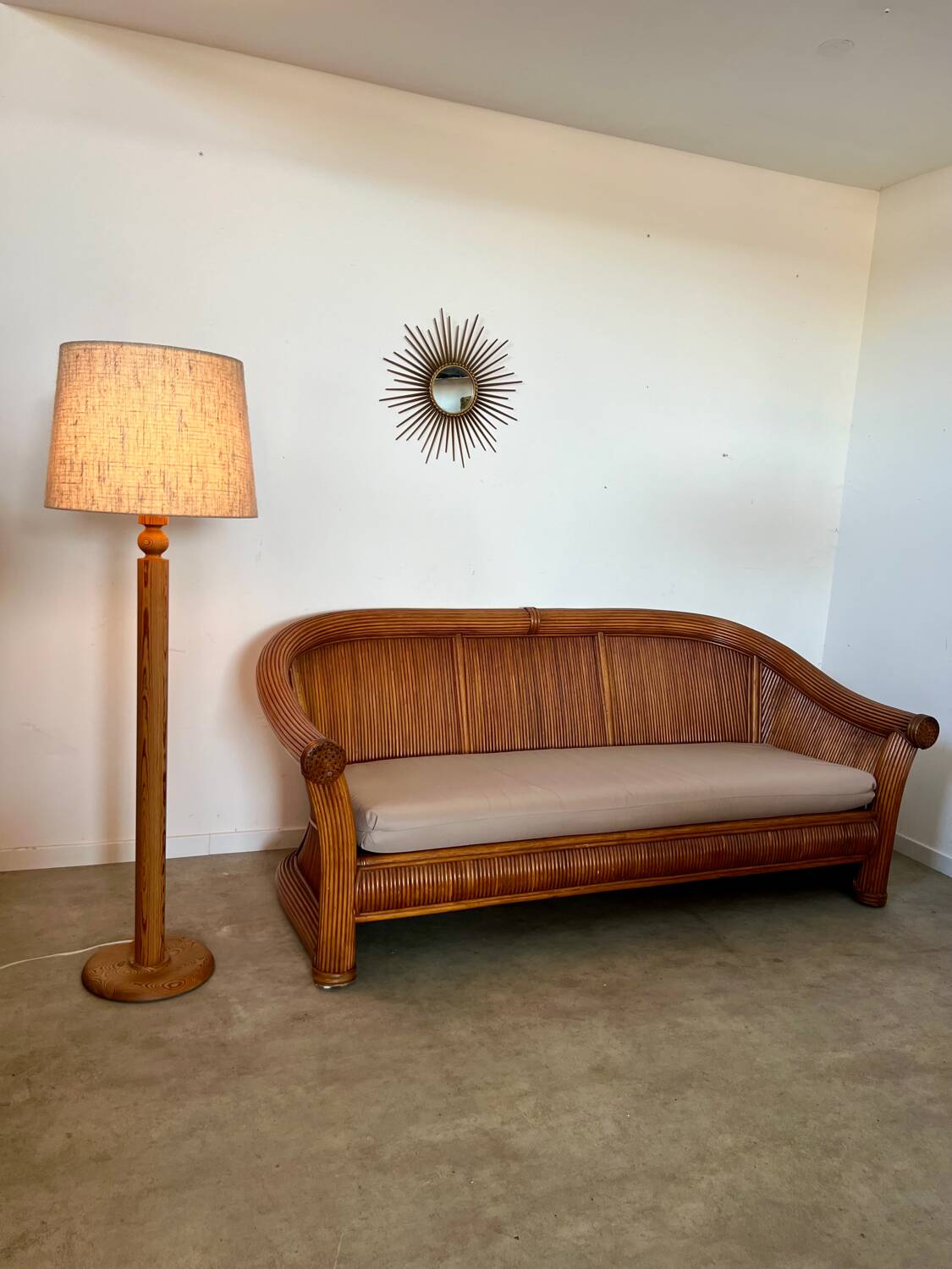 Ancien canapé 3 en rotin design italien des années 70 vintage