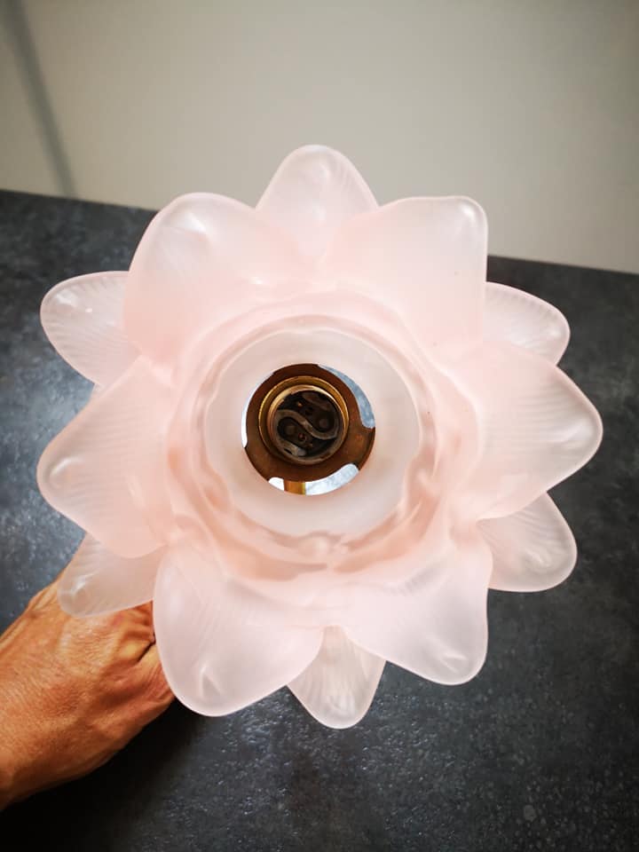 Applique ancienne tulipe pâte de verre rose porcelaine/ laiton art déco art déco 1920 n°2
