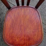 Set of 4 mismatched bistro chairs, 1900 to 1930 with wooden seats, Thonet, Baumann