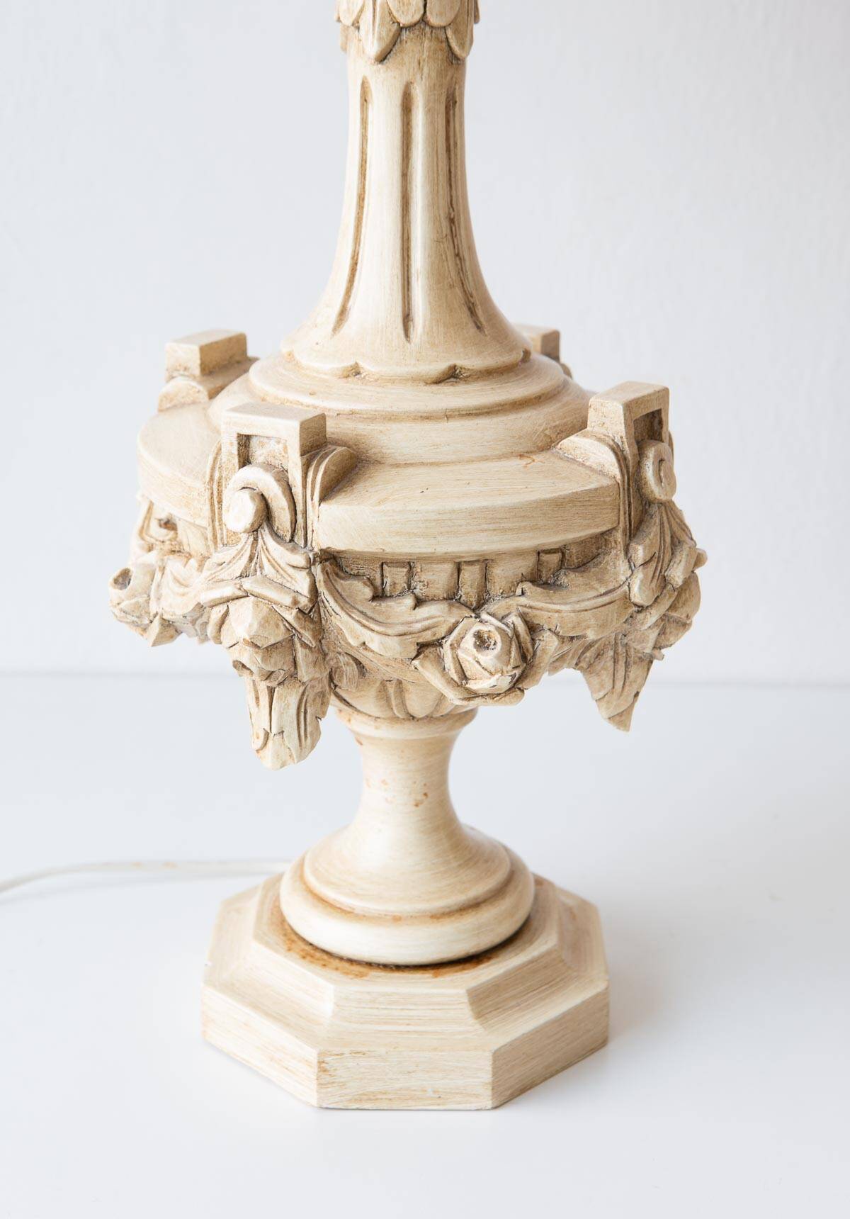 Pair of large painted wood table lamps. Spain, circa 1970s