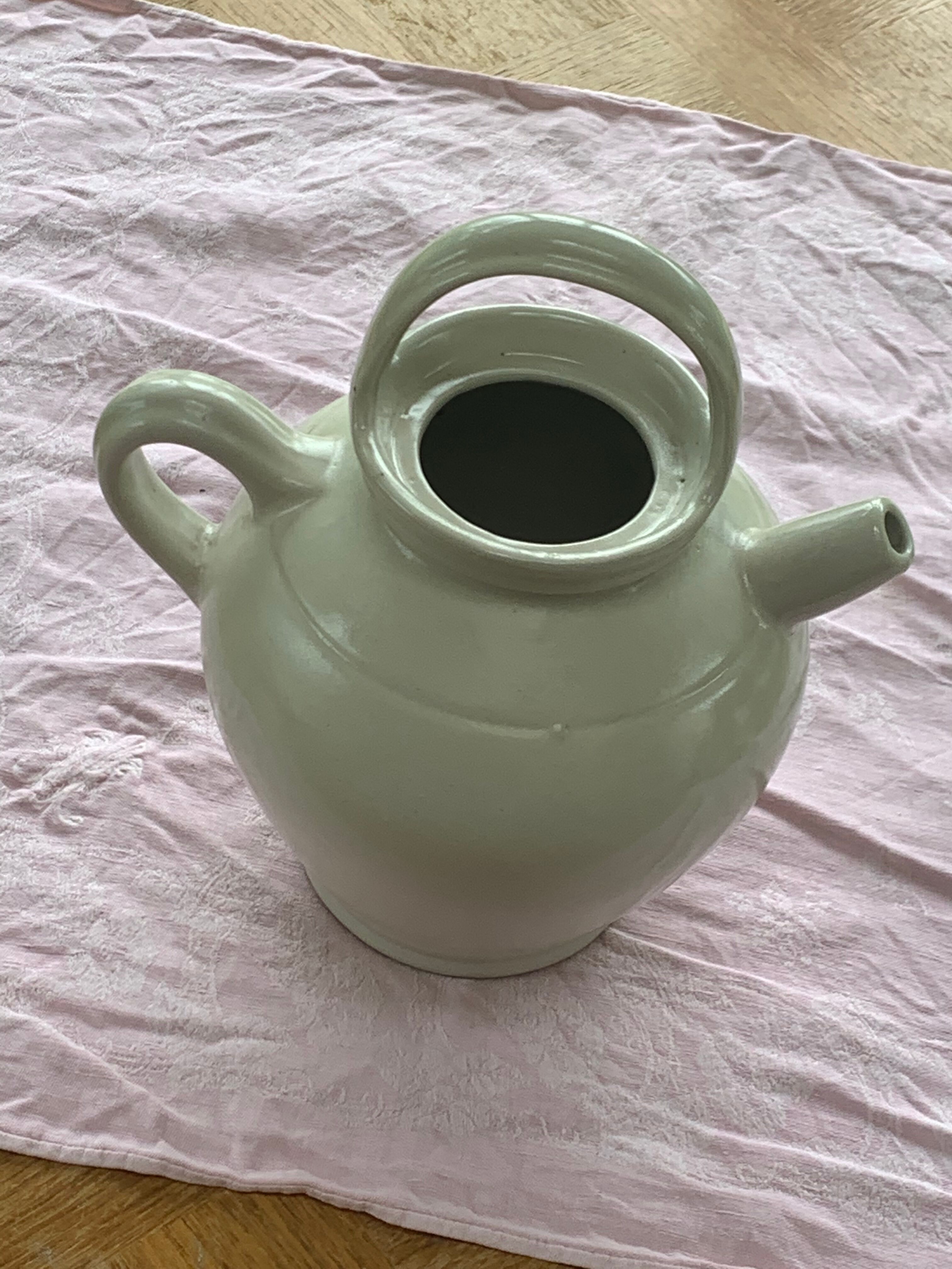 Jug, gargoulette in glazed stoneware white digoin france vintage