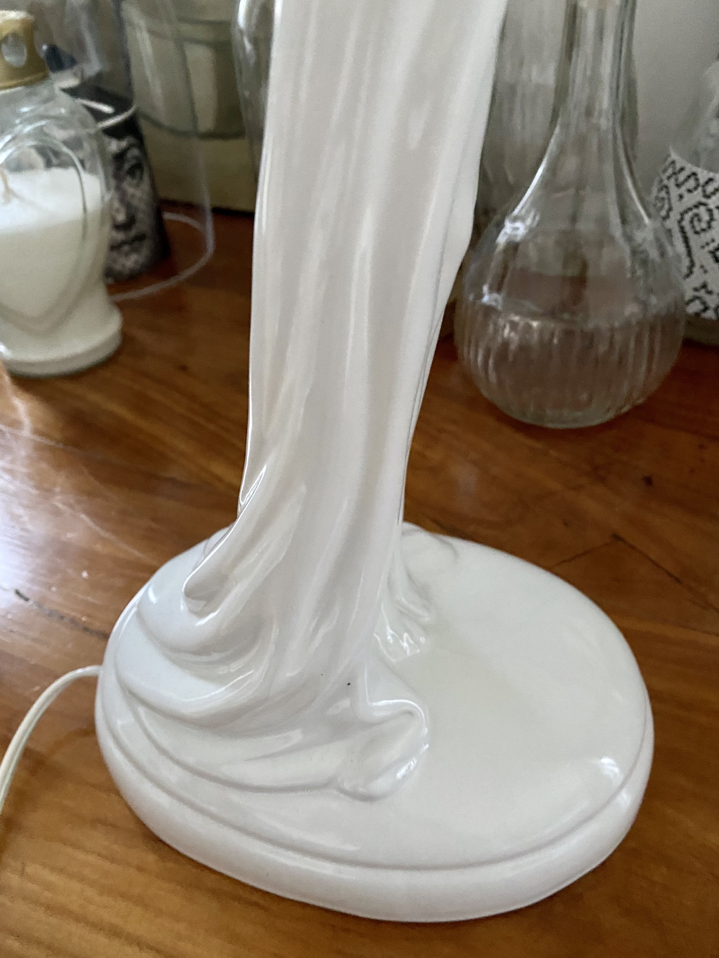 White ceramic lamp and opaline globe woman art deco art nouveau