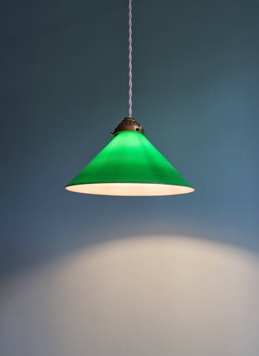 Art Deco conical green opaline pendant light, 1920-30