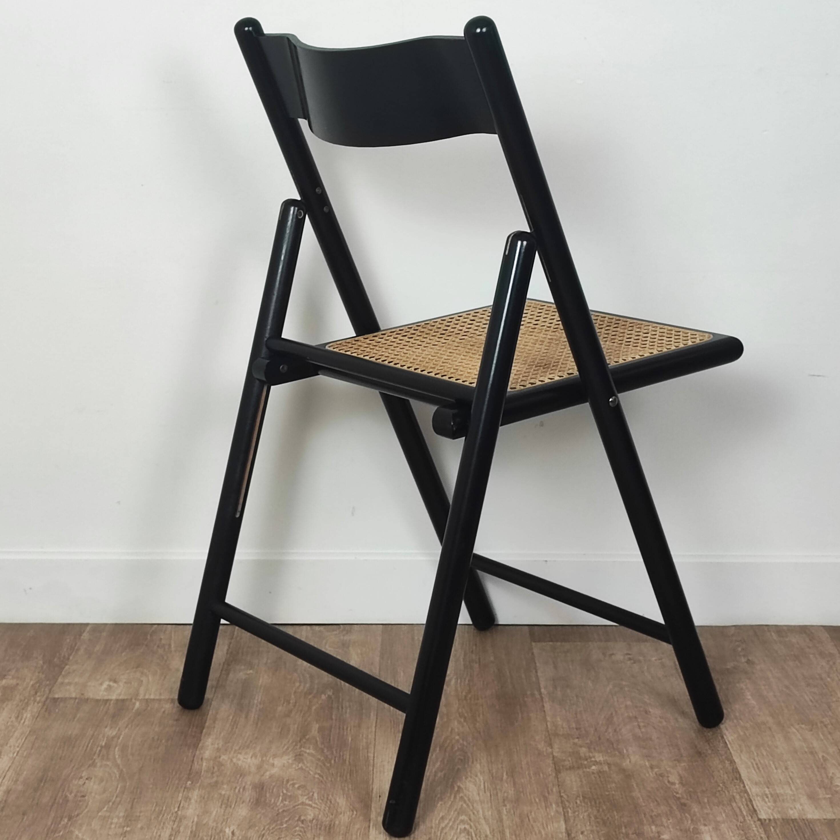 4 chaises pliantes bois et rotin