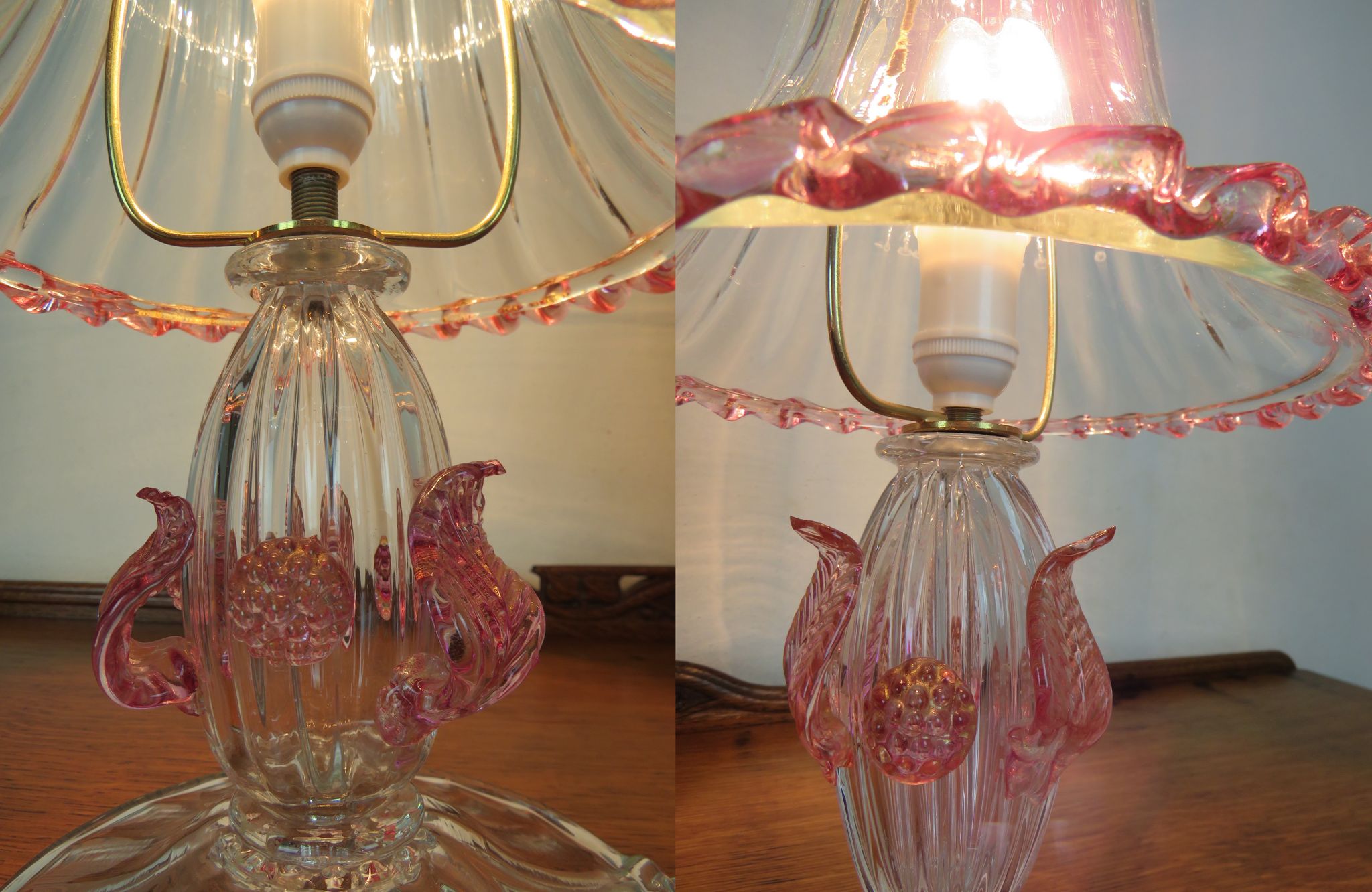 Pair of barovier and Toso (Murano) bedside lamps/table 1960s