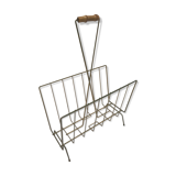 Magazine holder in golden metal and its handle is in bamboo, 1960 vintage