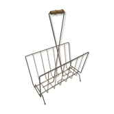 Magazine holder in golden metal and its handle is in bamboo, 1960 vintage