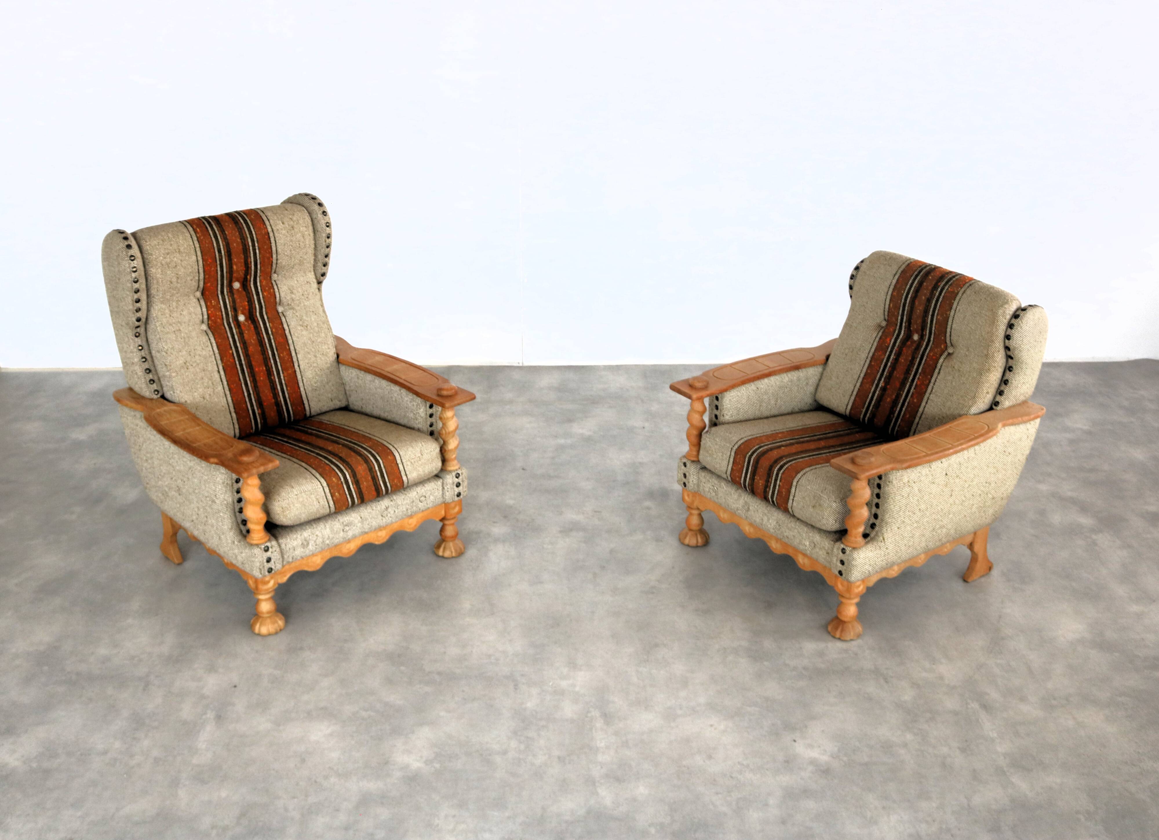 vintage brutalist oak armchair