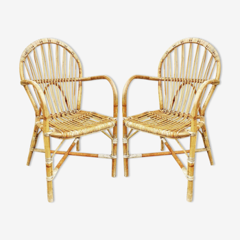 Pair of armchairs in rattan Adrien Audoux et Frida Minnet