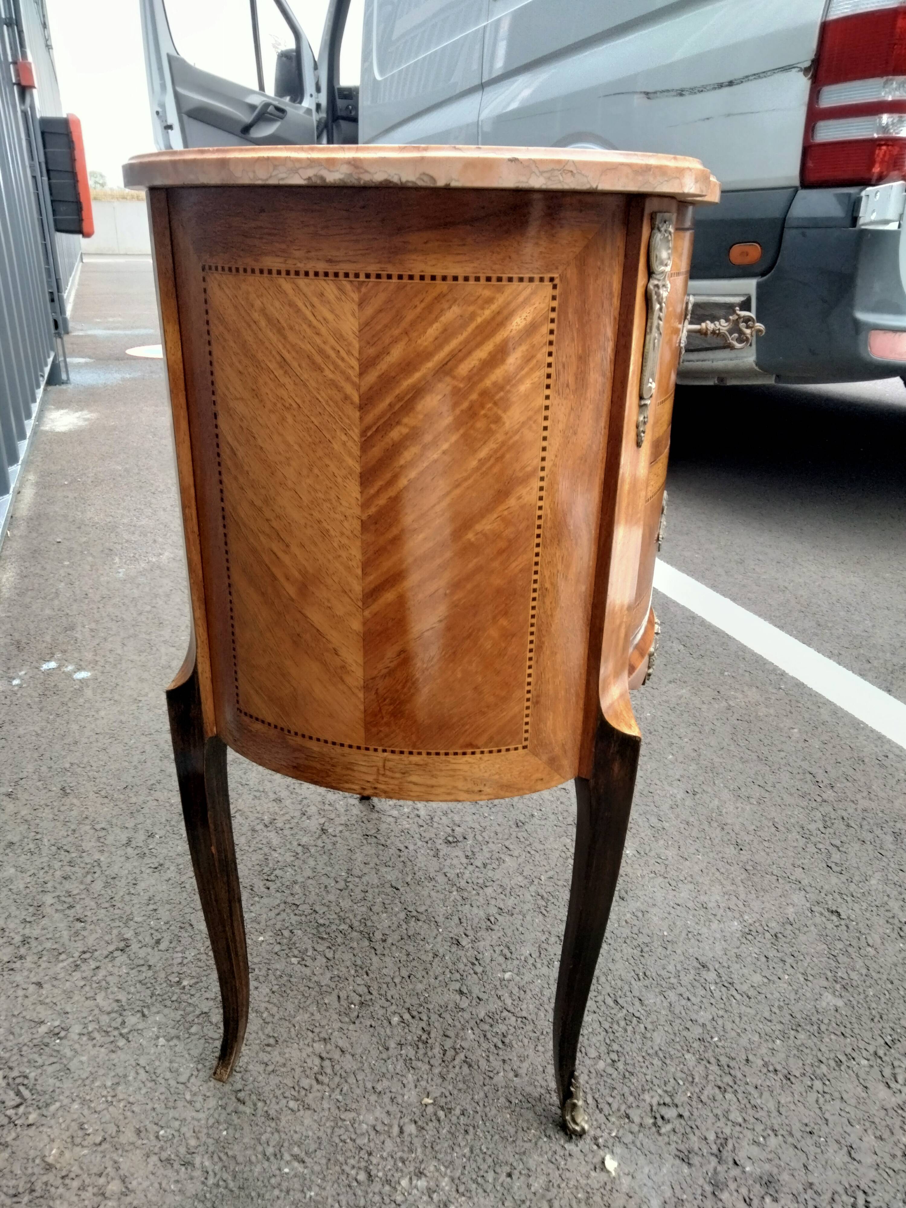 Chest of drawers old marquetry marble top style louis xvi