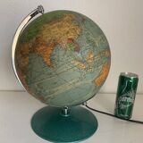 Vintage 1960s Perrina glass globe, green lacquered, world map - 33 cm