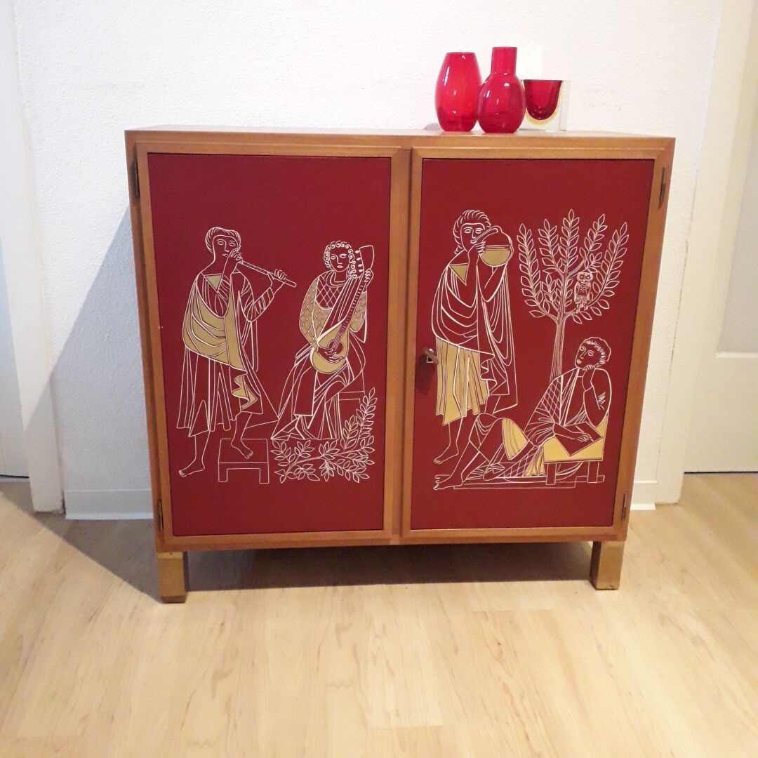 Red Lacquer Bar with gold leaf detail France circa 1950