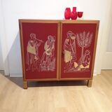 Red Lacquer Bar with gold leaf detail France circa 1950