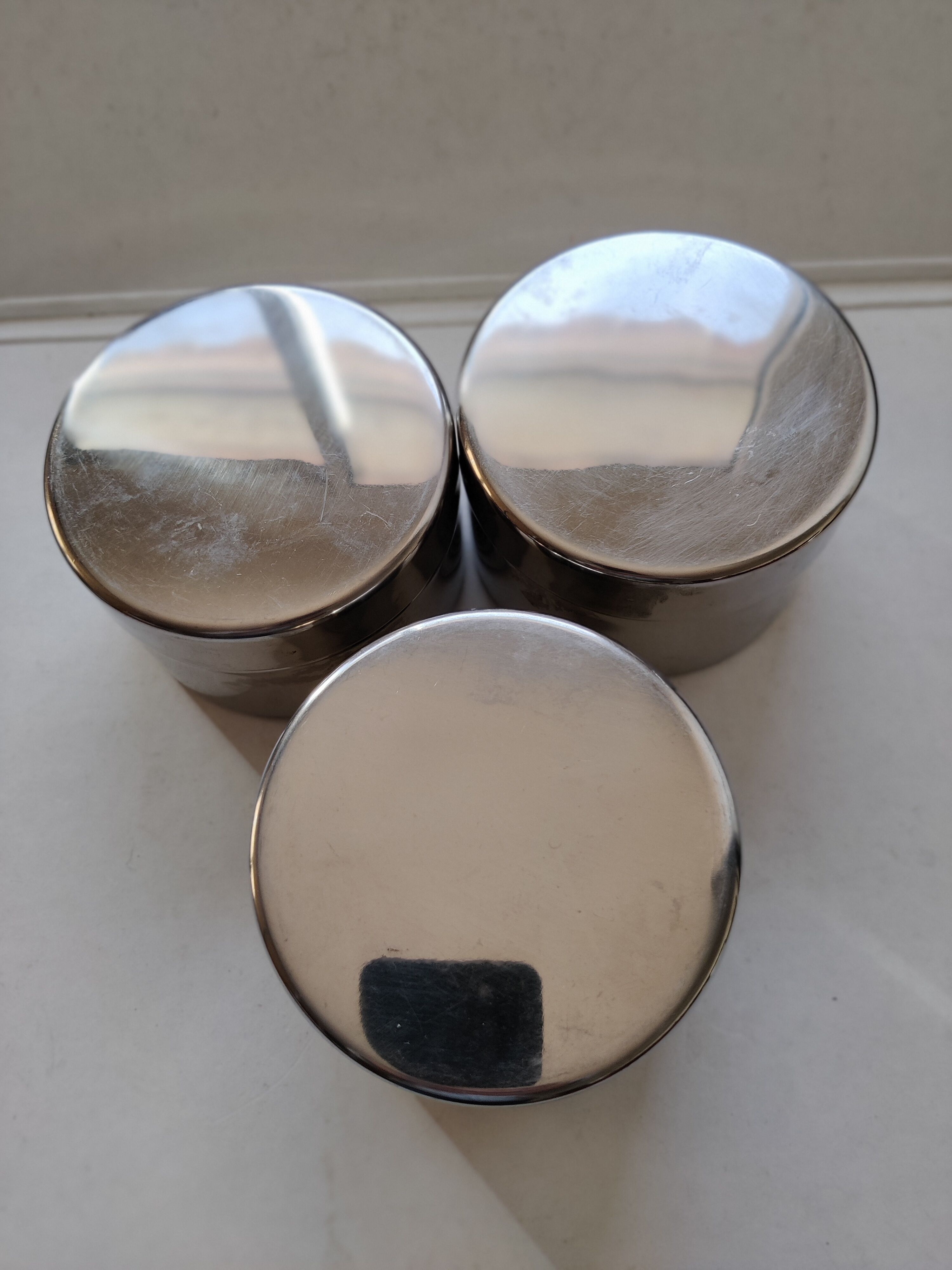 Set of 3 round vintage stainless steel boxes