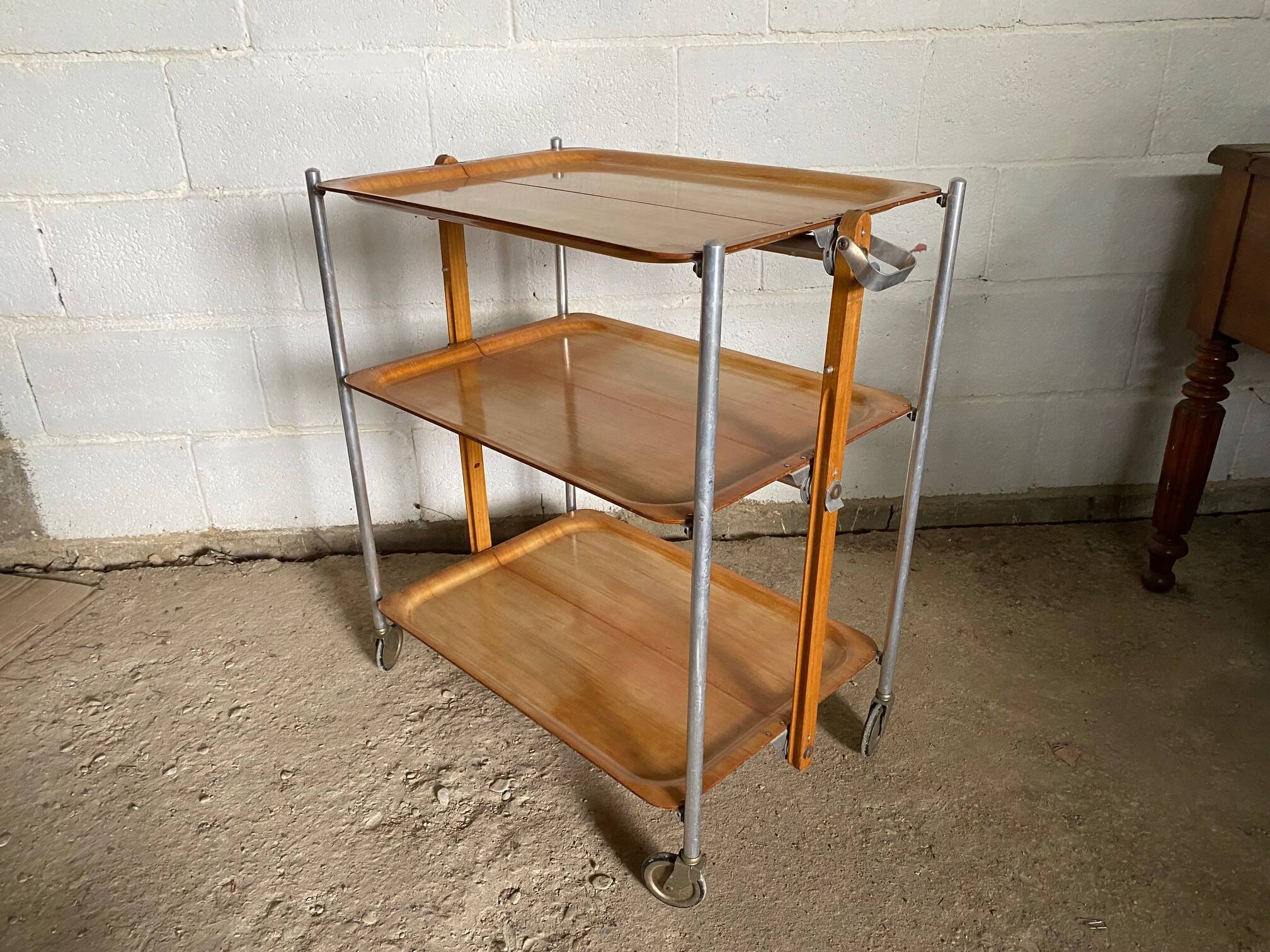 Vintage 1960s folding bar trolley on wheels