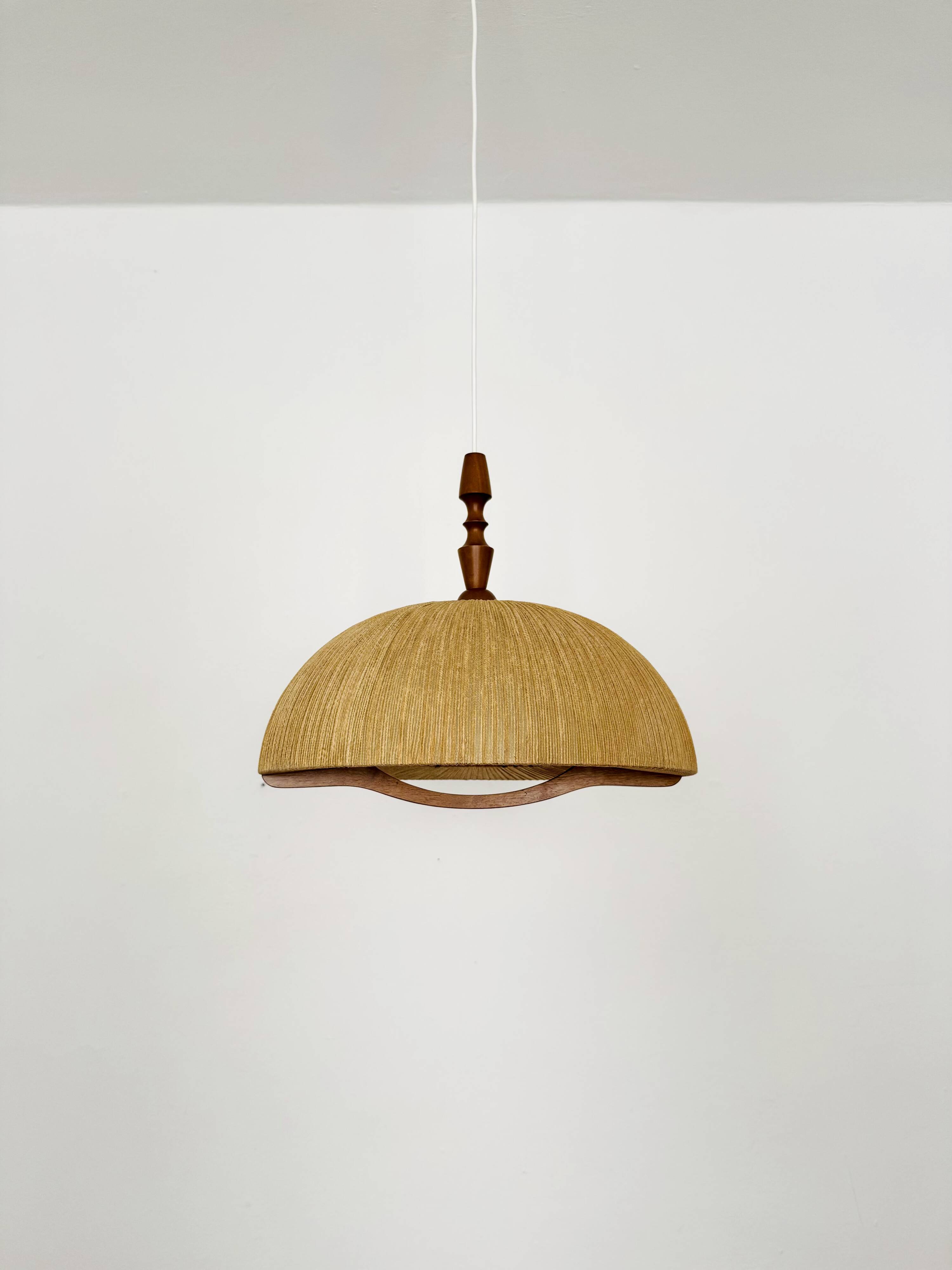 Teakwood and Raffia Bast Pendant Lamp by Temde