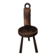 Antique tripod chair in solid wood and animal skin.