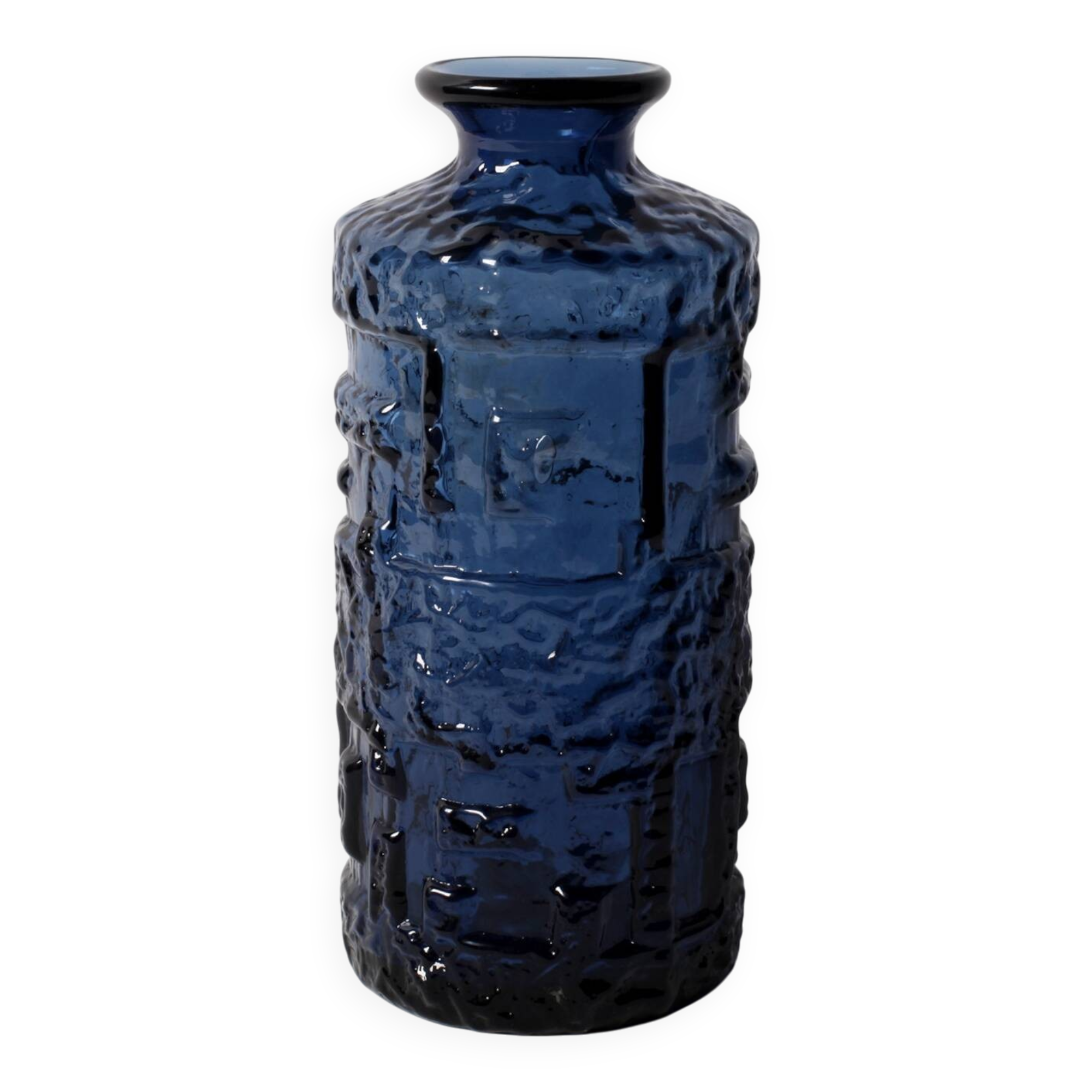 Vase en verre bleu cobalt : design suédois moderne du milieu du siècle / années 1970