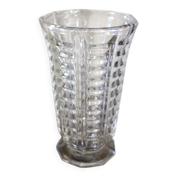 Vase sur pied en Verre ciselé transparent vintage