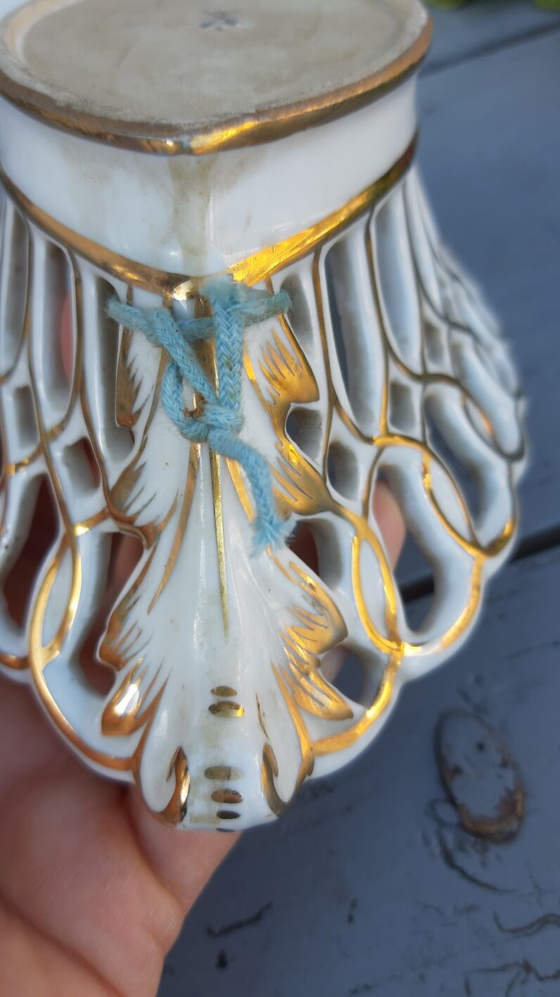 open porcelain basket fruit cup floral pattern